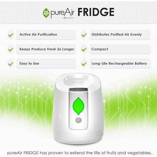  GreenTech Environmental pureAir FRIDGE - Food Shelf Life Extender, Odor Eliminator and Purifier - 24 Days Purification - Air Filter for Mini, Small & Large Refrigerator - Compact a