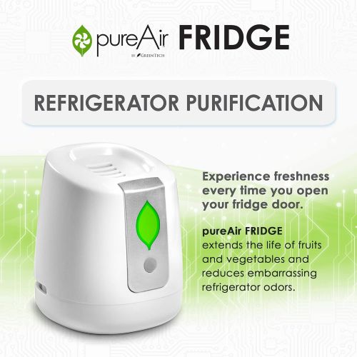  GreenTech Environmental pureAir FRIDGE - Food Shelf Life Extender, Odor Eliminator and Purifier - 24 Days Purification - Air Filter for Mini, Small & Large Refrigerator - Compact a