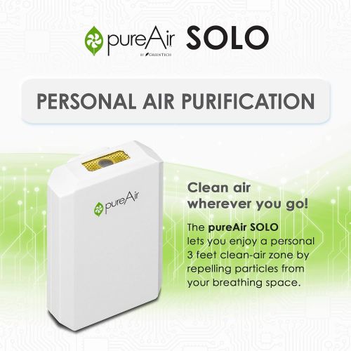  Greentech Environmental pureAir SOLO - Portable Air Purifier and Air Cleaner, Air Purifiers for Home, Office, and Car, Personal 3 feet Clean-Air Zone, All Day Purification