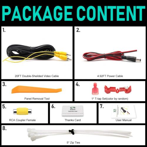  [아마존베스트]GreenYi RCA Video Cable for Car Monitor and Reverse Backup Rear View Camera Connection (19.69FT / 6M), AV Extension Cable with Yellow RCA Video Female to Female Coupler and Power C