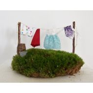 GreenbriarCreations Fairy Garden Miniature Clothesline with Clothes Gnome Garden Accessory DIY Kit Seen in Vintage Gardens magazine, Wash Line Miniature Clothes