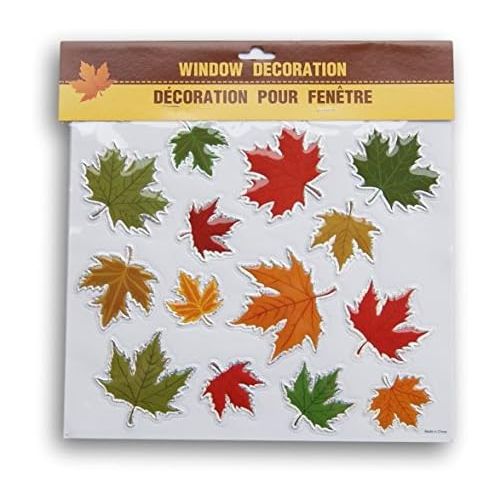  Greenbrier Autumn Fall Themed Window Sticker Set - Puffy Leaves - 14 Piece