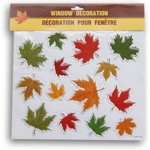  Greenbrier Autumn Fall Themed Window Sticker Set - Puffy Leaves - 14 Piece