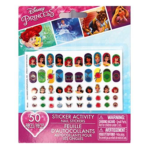  Greenbrier (1) Sheet Sticker Activity Nail Stickers Disney Princess Ariel, Belle, Cinderella, Jasmine 50 Pieces per Sheet