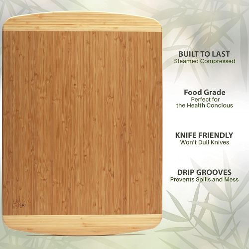  Greener Chef Extra Large Bamboo Cutting Board Lifetime Replacement Cutting Boards for Kitchen Organic Wood Butcher Block and Wooden Carving Board for Meat and Chopping Vegetabl