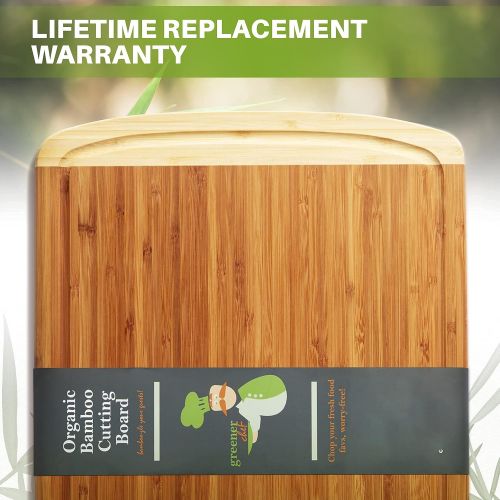  Greener Chef Extra Large Bamboo Cutting Board Lifetime Replacement Cutting Boards for Kitchen Organic Wood Butcher Block and Wooden Carving Board for Meat and Chopping Vegetabl