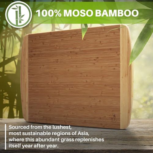  Greener Chef Extra Large Bamboo Cutting Board Lifetime Replacement Cutting Boards for Kitchen Organic Wood Butcher Block and Wooden Carving Board for Meat and Chopping Vegetabl