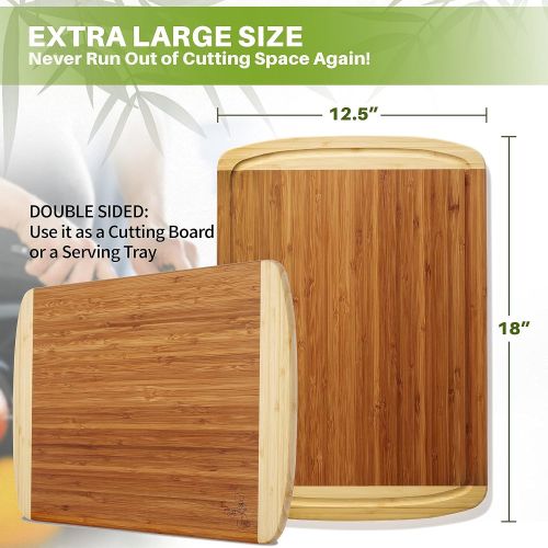  Greener Chef Extra Large Bamboo Cutting Board Lifetime Replacement Cutting Boards for Kitchen Organic Wood Butcher Block and Wooden Carving Board for Meat and Chopping Vegetabl