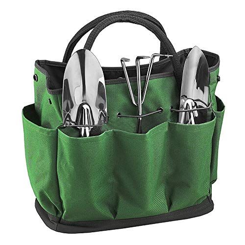  Greenery-GRE 8 Pockets Gardening Tote Garden Tool Bags, Durable Heavy Duty 600D Oxford Tool Set Storage Bag Portable Large Picnic Basket Lawn Yard Bag Home Organizer with 2 Handles & Side Pocke