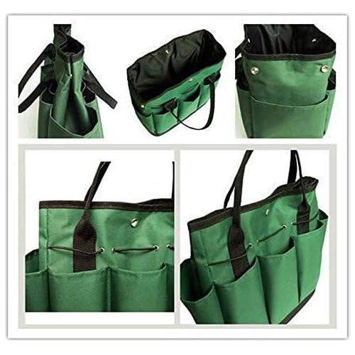  Greenery-GRE 8 Pockets Gardening Tote Garden Tool Bags, Durable Heavy Duty 600D Oxford Tool Set Storage Bag Portable Large Picnic Basket Lawn Yard Bag Home Organizer with 2 Handles & Side Pocke