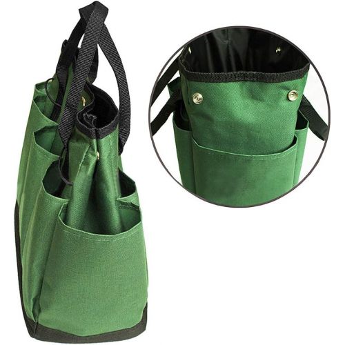  Greenery-GRE 8 Pockets Gardening Tote Garden Tool Bags, Durable Heavy Duty 600D Oxford Tool Set Storage Bag Portable Large Picnic Basket Lawn Yard Bag Home Organizer with 2 Handles & Side Pocke