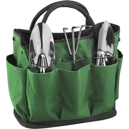  Greenery-GRE 8 Pockets Gardening Tote Garden Tool Bags, Durable Heavy Duty 600D Oxford Tool Set Storage Bag Portable Large Picnic Basket Lawn Yard Bag Home Organizer with 2 Handles & Side Pocke