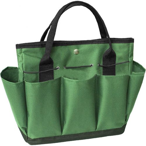  Greenery-GRE 8 Pockets Gardening Tote Garden Tool Bags, Durable Heavy Duty 600D Oxford Tool Set Storage Bag Portable Large Picnic Basket Lawn Yard Bag Home Organizer with 2 Handles & Side Pocke