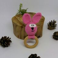 GreenestLV Pink bunny rattlebaby girl rattlesbunny crochet toycrochet rattlebaby teething rattlebaby girl rabbitpink rabbit rattle