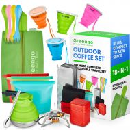 Greengo Smart Solutions Collapsible Camping Cooking Set - Outdoors Coffee Sets - BPA Free Collapsible Kettle and Cup - Eco Friendly Reusable Camp Cooking Stove - For Hiking, Camping, Fishing, Traveling