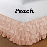 Greenland STOCKIST - { 1-Pieces } Egyptian Cotton Ruffled Bed Skirt Expertly Tailored 15 Inches Drop Length, RV Short Queen Size, Peach Color With 600 TC { Available All Sizes & Colors }