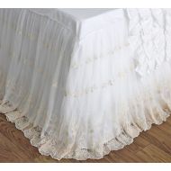 Greenland Queens House Ivory Luxury Lace Ruffle Shabby Bed Skirt Split Corners Coverlets Bedspreads Dust Ruffles-King，30 Drop