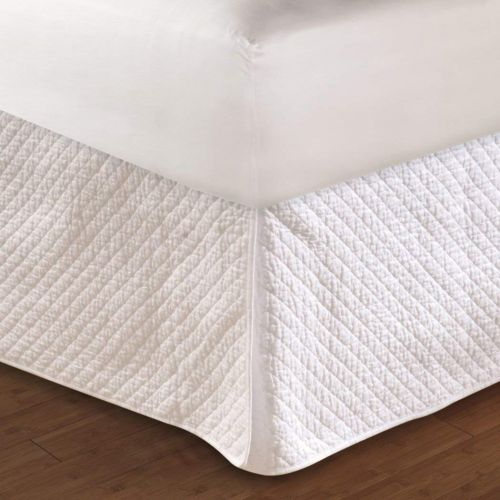  Greenland 1 Piece White Diamond Quilted Pattern 18-inch Drop Bed Skirt Queen Size, Elegant Modern Stylish Chic Textured Theme Bedskirt, Geometric Design Bed Valance, Casual Style, Solid Colo