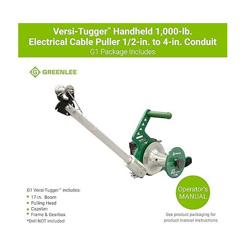  Greenlee G1 Versi-Tugger Handheld 1,000-lb. Electrical Cable Puller, 1/2