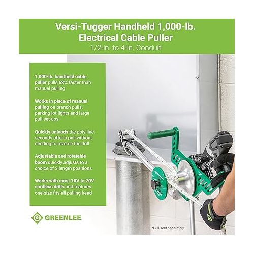  Greenlee G1 Versi-Tugger Handheld 1,000-lb. Electrical Cable Puller, 1/2