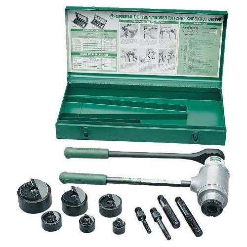  Greenlee 1904 Slug-Buster Ratchet Punch Driver Kit With 3 Draw Studs and Case