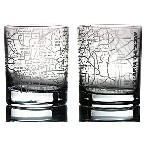  [아마존베스트]Greenline Goods Whiskey Glasses - 10 Oz Tumbler for Atlanta Lovers (Single Glass)| Etched with Atlanta Map| Old Fashioned Rocks Glass