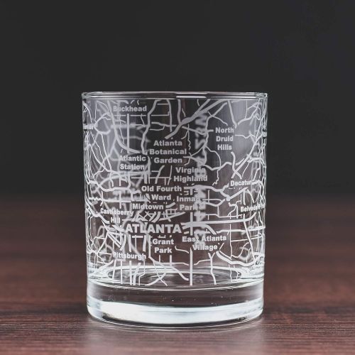  [아마존베스트]Greenline Goods Whiskey Glasses - 10 Oz Tumbler for Atlanta Lovers (Single Glass)| Etched with Atlanta Map| Old Fashioned Rocks Glass