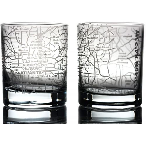  [아마존베스트]Greenline Goods Whiskey Glasses - 10 Oz Tumbler for Atlanta Lovers (Single Glass)| Etched with Atlanta Map| Old Fashioned Rocks Glass
