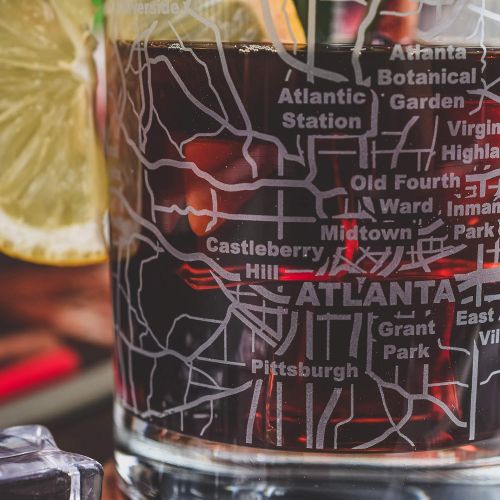  [아마존베스트]Greenline Goods Whiskey Glasses - 10 Oz Tumbler for Atlanta Lovers (Single Glass)| Etched with Atlanta Map| Old Fashioned Rocks Glass