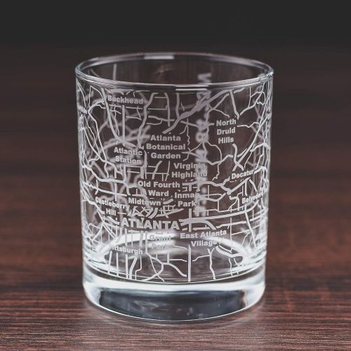  [아마존베스트]Greenline Goods Whiskey Glasses - 10 Oz Tumbler for Atlanta Lovers (Single Glass)| Etched with Atlanta Map| Old Fashioned Rocks Glass