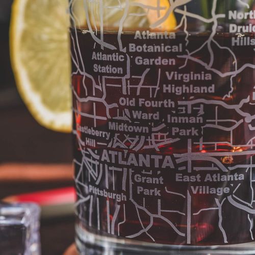  [아마존베스트]Greenline Goods Whiskey Glasses - 10 Oz Tumbler for Atlanta Lovers (Single Glass)| Etched with Atlanta Map| Old Fashioned Rocks Glass