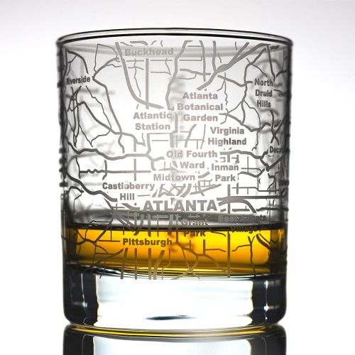  [아마존베스트]Greenline Goods Whiskey Glasses - 10 Oz Tumbler for Atlanta Lovers (Single Glass)| Etched with Atlanta Map| Old Fashioned Rocks Glass