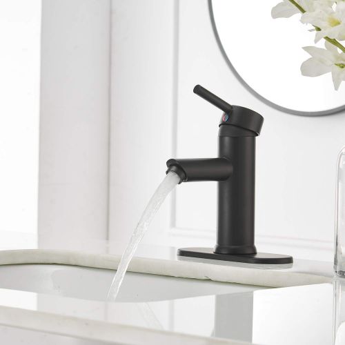  Greenspring Black Bathroom Faucet Farmhouse Single Handle Lavatory Basin Vanity Sink Faucet with Supply Line Lead-Free