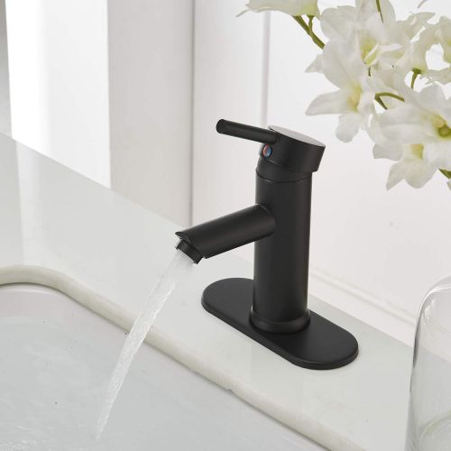  Greenspring Black Bathroom Faucet Farmhouse Single Handle Lavatory Basin Vanity Sink Faucet with Supply Line Lead-Free