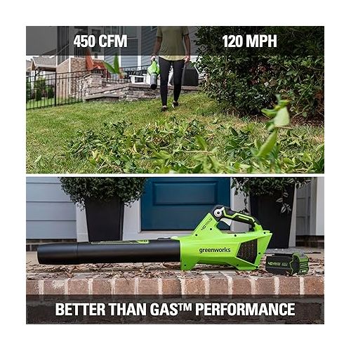  Greenworks 40V (120 MPH / 450 CFM) Axial Blower, 4.0Ah USB Battery (USB Hub) and Charger Included