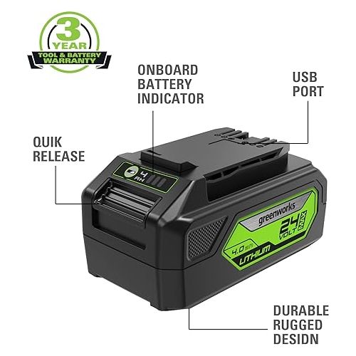  Greenworks 24V 4.0Ah USB Battery (2-Pack) Starter Kit + Dual Port Rapid Charger (Genuine Greenworks Parts)