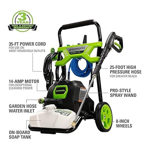  Greenworks 2000 PSI 1.2 GPM Pressure Washer (Open Frame GPW2003) GPW2003