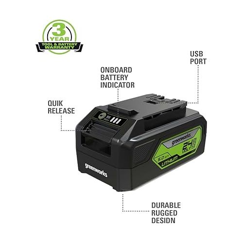  Greenworks 24V 5.0Ah Lithium-Ion Battery (Genuine Greenworks Battery/ 125+ Compatible Tools)