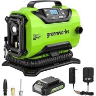 Greenworks 24V Cordless Tire Inflator, 160 PSI Portable Air Compressor, 2 Power Sources, Auto Shut Off, for Car, Bicycle, Motorcycle, Air Boat, Inflatables With 2.0 Ah Battery & 2A Charger