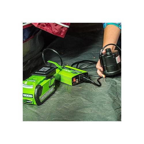  Greenworks 40V 300W Cordless Power Inverter, Sine Wave Inverter with 2 USB Ports and AC Port, IV40A00