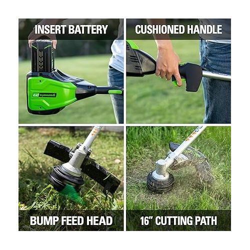  Greenworks PRO 16-Inch 80V Cordless String Trimmer (Attachment Capable), Battery Not Included GST80320