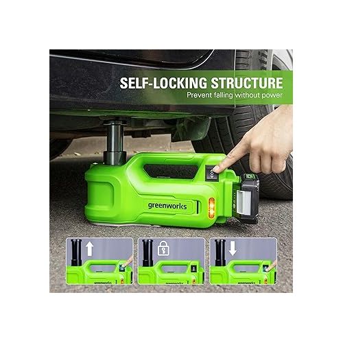  Greenworks 24V Cordless Car Jack Kit, 3 Ton Max Loading For Vehicle Weigh Hydraulic Jack with 2Ah Battery and Charger