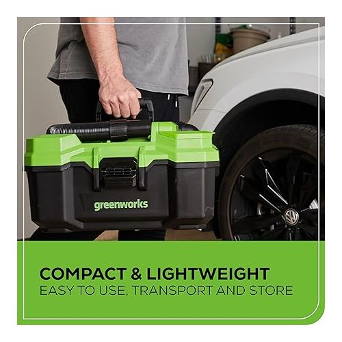  Greenworks 40V (3 Gallon) Cordless Wet / Dry Shop Vacuum + Accessories, 2.0Ah Battery and Charger Included