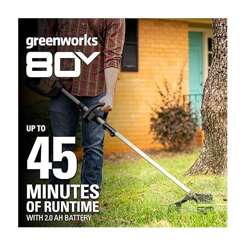  Greenworks 80V 16 inch Brushless String Trimmer, 2.0Ah Battery & Rapid Charger Included, ST80L210