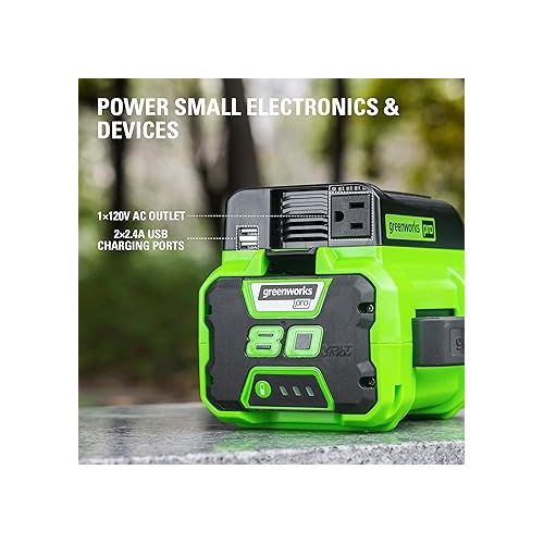  Greenworks Pro 80V (300 Watt) Power Inverter, 120V AC, for Charging Small Electronics, Smart Phones, Tablets, Small Televisions, Tool-Only, IV80A00