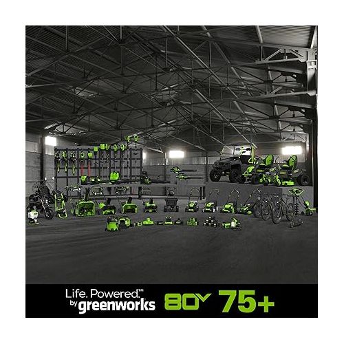  Greenworks 80V (180 MPH / 610 CFM / 75+ Compatible Tools) Cordless Brushless Backpack Blower, 2.5Ah Battery and Rapid Charger Included, Green/Black