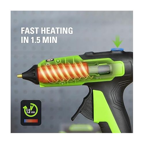  Greenworks 24V Cordless Glue Gun,2.0Ah Battery & Charger Included -1.5min Fast Heating,LED light, Drip-free nozzle, 90 min Runtime, Auto off for DIY, Arts, Crafts, Home Decoration