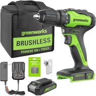 Greenworks 24V Brushless Cordless Drill Kit, 310 in./lbs, 18+1 Position Clutch, 1/2 '' Keyless Chuck, Variable Speed, Battery With 2A Charger, LED Light