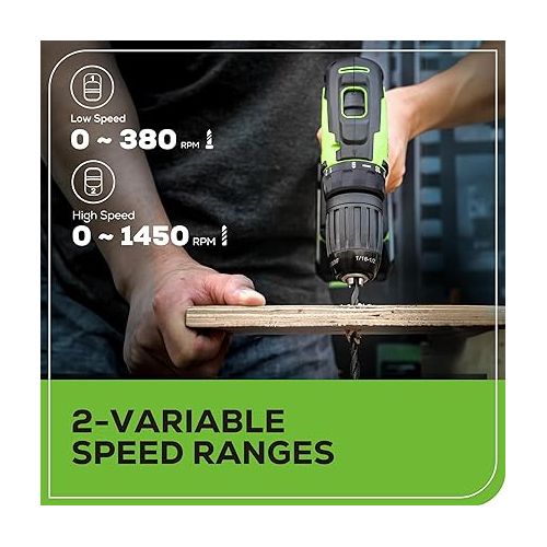  Greenworks 24V Brushless Cordless Drill Kit, 310 in./lbs, 18+1 Position Clutch, 1/2 '' Keyless Chuck, Variable Speed, Battery With 2A Charger, LED Light