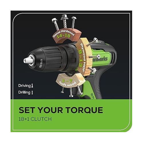  Greenworks 24V Brushless Cordless Drill Kit, 310 in./lbs, 18+1 Position Clutch, 1/2 '' Keyless Chuck, Variable Speed, Battery With 2A Charger, LED Light